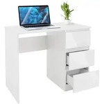 ML-Design Schreibtisch 90x76x50 cm Wei&szlig; Hochglanzfront 3 Schubladen Modern