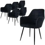 ECD Germany Esszimmerst&uuml;hle 6er-Set Schwarz &ndash; gepolsterte Samtst&uuml;hle mit...
