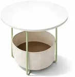 Relaxdays Beistelltisch, runder Couchtisch, mit Stoffkorb, HD 50x45cm, Kaffeetisch