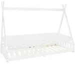 ML-Design Kinderbett Tipi 90x200 cm Wei&szlig; mit Matratze H:10 cm, Rausfallschutz &