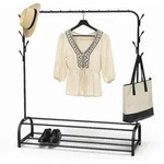 Relaxdays Kleiderst&auml;nder, 3-in-1, mit Kleiderstange, 2 Ablagen & 8 Haken,...