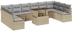 vidaXL 11-teiliges Gartensofa-Set mit Kissen in Beige aus Poly Rattan