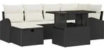 vidaXL Garten-Sofa-Set mit Kissen 7 pcs Schwarz Poly Rattan