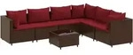 vidaXL 7-tlg. Garten-Lounge-Set mit Kissen Braun Poly Rattan