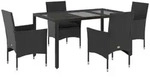 vidaXL 5-tlg. Garten-Essgruppe mit Kissen Schwarz Poly Rattan und Glas