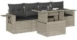 vidaXL 5-tlg. Garten-Sofagarnitur mit Kissen Hellgrau Poly Rattan