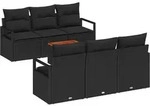 vidaXL Garten-Sofa-Set mit Kissen 7 pcs Schwarz Poly Rattan
