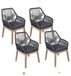 DELUKE Gartenstuhl 4er Set MARCUS - Akazie, Anthrazit, mit Seilbespannung 
