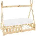 ML-Design Kinderbett Tipi 70x140 cm Natur mit Matratze, Rausfallschutz & Lattenrost,