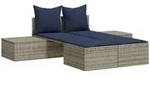 vidaXL Doppel-Sonnenliege mit Kissen Grau Poly Rattan