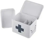 Relaxdays Medizinbox, 4 F&auml;cher, entnehmbarer Einsatz, Hausapotheke Box, Metall,