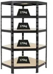 PROREGAL Eckregal Tiger HxBxT 180x90x45 cm | Fachlast 175kg | Schwarz |...