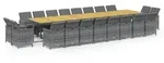 vidaXL 21-tlg. Garten-Essgruppe mit Kissen Grau Poly Rattan