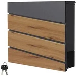 ML-Design Briefkasten 37x37x11 cm Anthrazit Holzoptik Eiche | Stahl, Zeitungsfach,