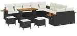 vidaXL Garten-Sofa-Set mit Kissen mit Speicher Schwarz Poly Rattan