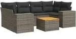 vidaXL 7-tlg. Garten-Sofagarnitur mit Kissen Grau Poly Rattan