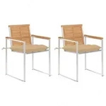 Gartenst&uuml;hle mit Kissen 2 Stk. Massivholz Teak und Stahl V2 | vidaXL : Farbe - Beige