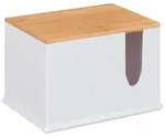Relaxdays Wattest&auml;bchen Aufbewahrung, Acryl, Bambus, Kosmetik Box mit Deckel,