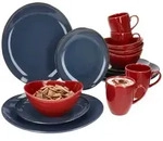 Natural 16tlg Kombiservice rot & blau Steingut 4 Personen Becher Schalen Teller