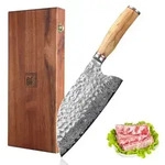 Zayiko Minami Damast Kochmesser Chai Dao 20 cm Klinge Olivenholzgriff I Holzbox