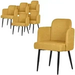 ML-Design Esszimmerst&uuml;hle 6er Set Senf, Stoff, Armlehnen & Rattan-Optik