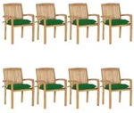 vidaXL Stapelbare Gartenst&uuml;hle mit Kissen 8 Stk. Massivholz Teak