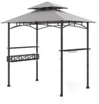 COSTWAY Grillpavillon mit Doppeldach, Seitenablagen, Metallkorb, Haken und