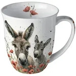 Ambiente Tasse mit Eseln und Mohnbl&uuml;ten Motiv 10cm Porzellan 0,4L Keramiktasse