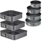 Relaxdays Springform Set, 7-teilig, rund & quadratisch, 18-28 cm, Stahl,