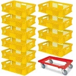 BRB 10 Euroboxen, 600x400x150 mm, lebensmittelecht, gelb + Transportroller