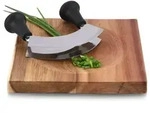 Karl Weis Doppelwiegemesser 14 cm mit Holzbrett, Edelstahl, Kunststoff, 22 x 22...