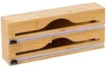 Relaxdays Folienspender, 2 Rollen, Schublade, Bambus, HxBxT: 14 x 33 x 7 cm,