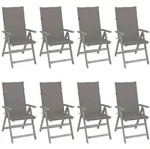 vidaXL Verstellbare Gartenst&uuml;hle mit Auflagen 8 Stk. Grau Akazienholz