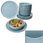 Ritzenhoff 12tlg Tafelservice Jasper Graublau Steingut Speiseteller Suppenteller
