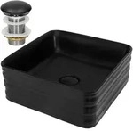 LuxeBath Waschbecken inkl. Ablaufgarnitur Schwarz ohne &Uuml;berlauf 39x39x15 cm...