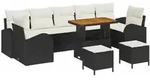 vidaXL Garten-Sofa-Set mit Kissen mit Kissen 10 pcs Schwarz und Creme