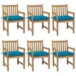 vidaXL Gartenst&uuml;hle 6 Stk. mit Hellblauen Kissen Massivholz Teak