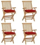 vidaXL Gartenst&uuml;hle mit Roten Kissen 4 Stk. Massivholz Teak