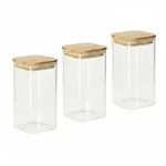 Relaxdays Vorratsgl&auml;ser mit Bambusdeckel, 3er Set, eckige Vorratsdosen aus Glas,