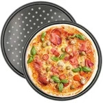 Intirilife 2x Pizzablech rund aus Karbonstahl in Schwarz - 32 x 1.5 cm - Rundes