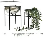 DanDiBo Blumenhocker Metall mit Topf Schwarz Silber 2er Set Blumenst&auml;nder...