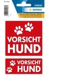Herma Hinweisetiketten weterfest 2 Gr&ouml;&szlig;en Vorsicht Hund 1 Bl 2 Etik.