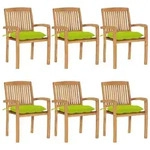 vidaXL Stapelbare Gartenst&uuml;hle mit Kissen 6 Stk. Massivholz Teak