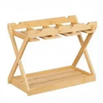 Relaxdays Weinregal mit Glashalter, 8 Flaschen & 6 Gl&auml;ser, Bambus, HxBxT: 35 x...