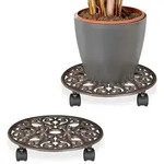 Relaxdays Pflanzenroller, 2er Set, rund, antikes Design, Gusseisen, HxD: 7,5x34...