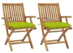 vidaXL Gartenst&uuml;hle 2 Stk. mit Hellgr&uuml;nen Kissen Massivholz Teak
