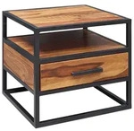 FineBuy Nachtkonsole FB51418 Sheesham Holz Metall Industrial Nachttisch Design