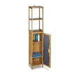 Relaxdays Badregal Bambus mit 5 Ablagen, Standregal mit Schrankt&uuml;r HxBxT: 170...