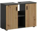 Ebuy24 Mone Waschbeckenunterschrank 2 T&uuml;ren, 2 Regale Eiche Dekor, dunkelgrau.