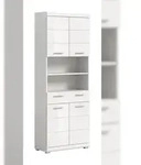 Ebuy24 Scout Hochschrank Bad 4 T&uuml;ren, 1 Schublade, 2 Regale Wei&szlig; hochglanz, wei&szlig;.